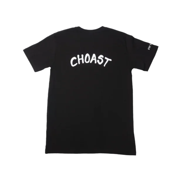 Back profile of our Choast T Shirt in a black color. "Choast" wrote in bigger print on the upper back portion. Made with 70% cotton 30% polyester.