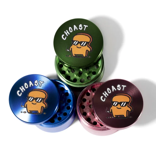 A picture of every color variation which are; blue, green and pink of the choast grinder.