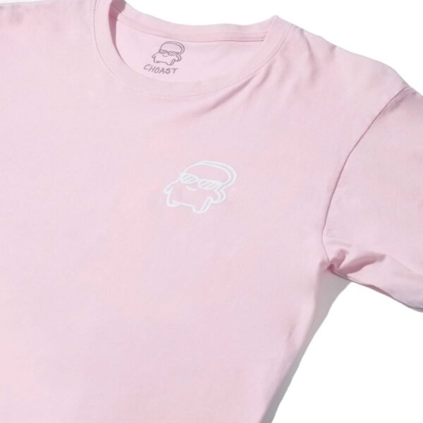 Closeup of the pink tee showing the choast logo