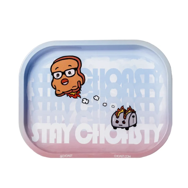 Our Choasted Toaster Rolling Tray which is now available for sale on this page. Custom choast design showing mr choasty, with his butt on fire from being pushed out of the toaster