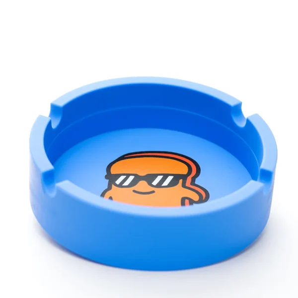 Our blue Silicone Ashtray, showing off how deep it is.