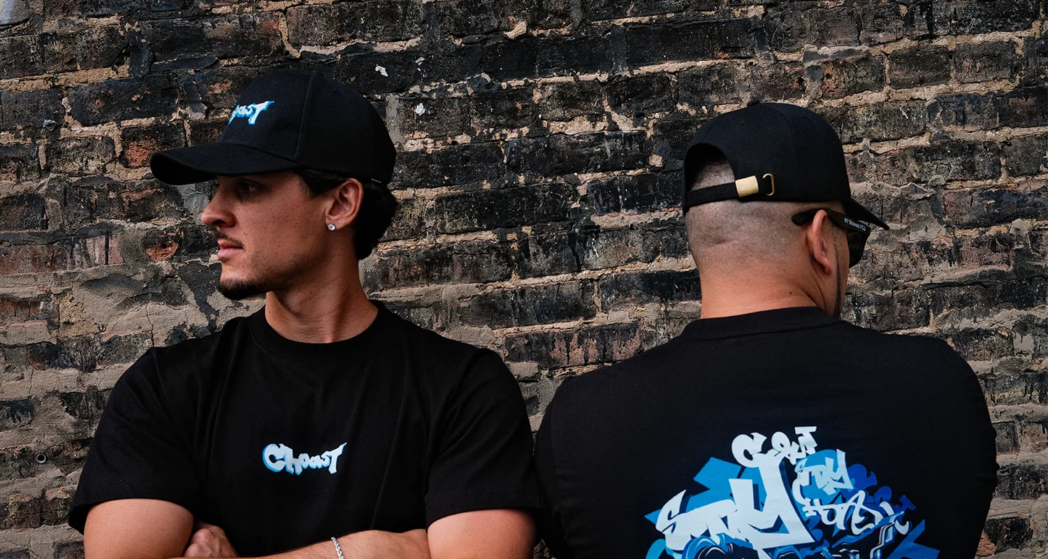 Gentleman wearing our graffcap and grafftee from our streetwear collection