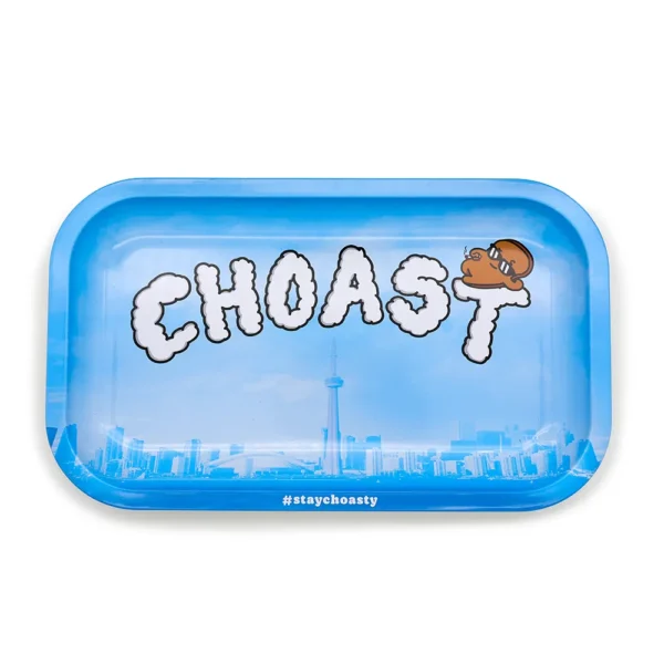 Representing our city with our Choast SkyHigh Toronto Rolling Tray. Background color is blue and shows toronto faded.