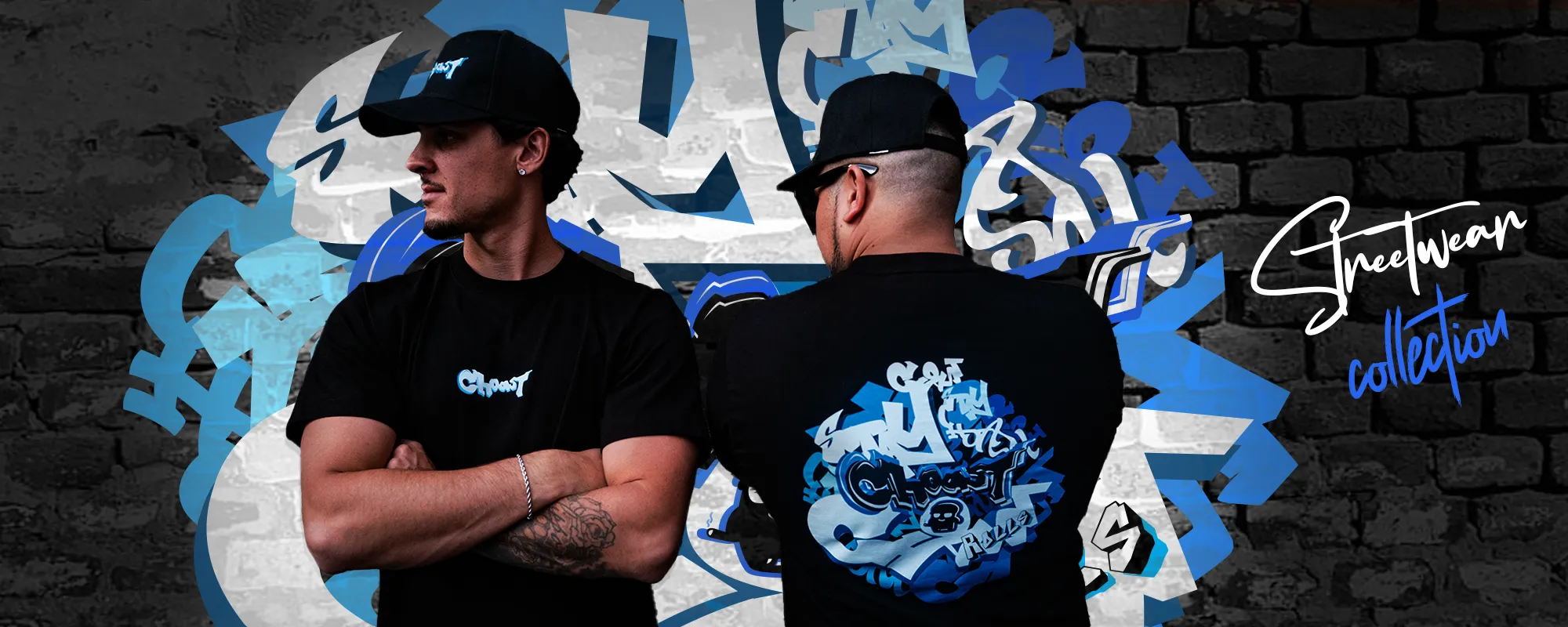 Gentlemen wearing our graffcap and grafftee from our streetwear collection