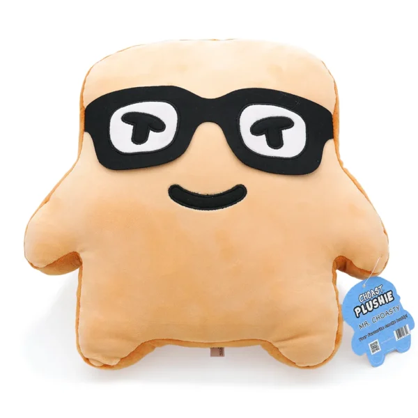 Our Choast plushie, showing it puffed out. Our choast tag with our Mr Choasty write up.