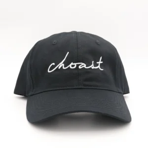 Our choast dadcap hat. 100% cotton with a cursive embroidery saying choast on the front